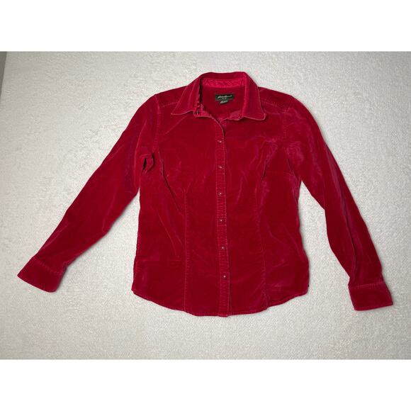 VTG Eddie Bauer Women's Velvet Snap Button Whimsygoth Cowgirl Blouse Red M - Picture 1 of 8